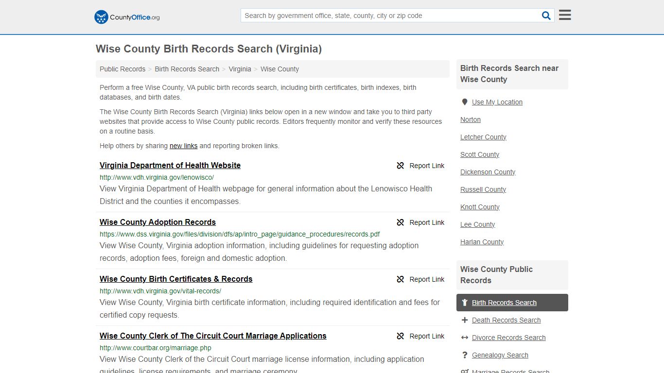 Wise County Birth Records Search (Virginia) - County Office